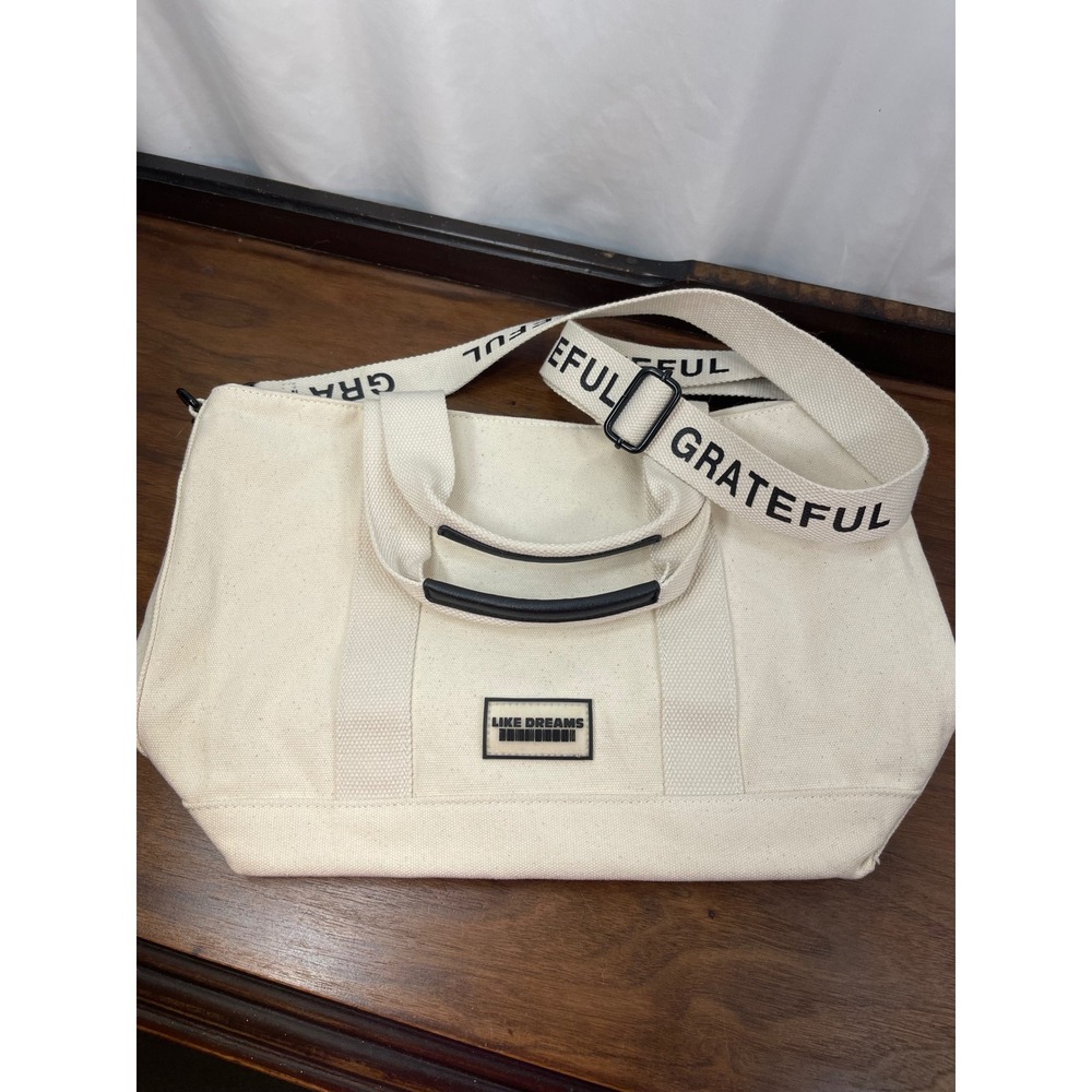 Like Dreams Cream Canvas Tote Bag Grateful Strap‎ Crossbody Handbag Off-White